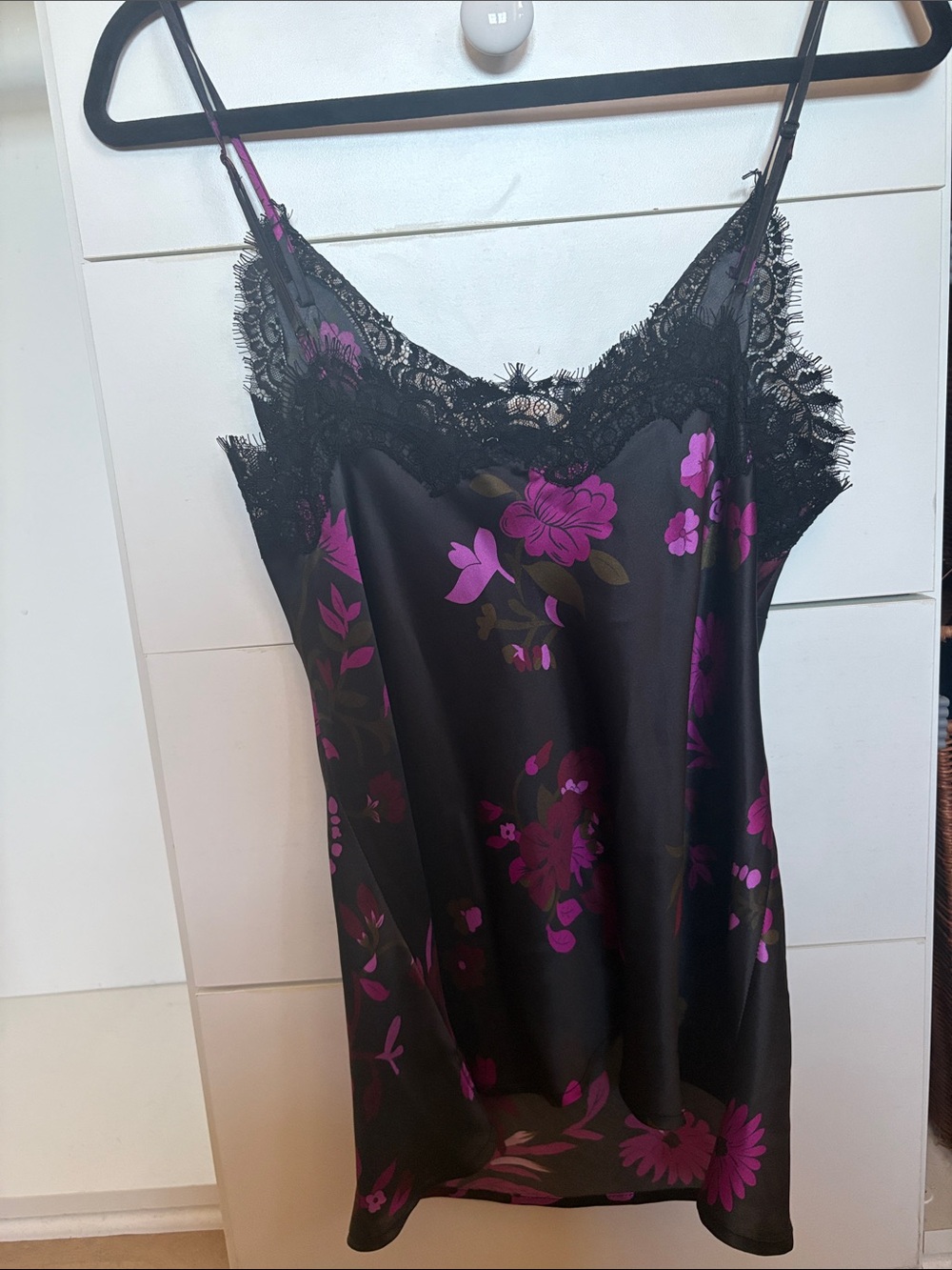 Gold Hawk Silk Lace Trim Floral Cami - Black & Purple - Picture 2 of 5
